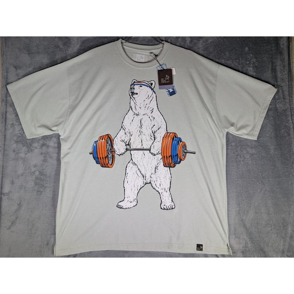 Go Slow Caravan Barbell Polar Bear Drymix Graphic T-Shirt Mens XL Sage Japan NWT